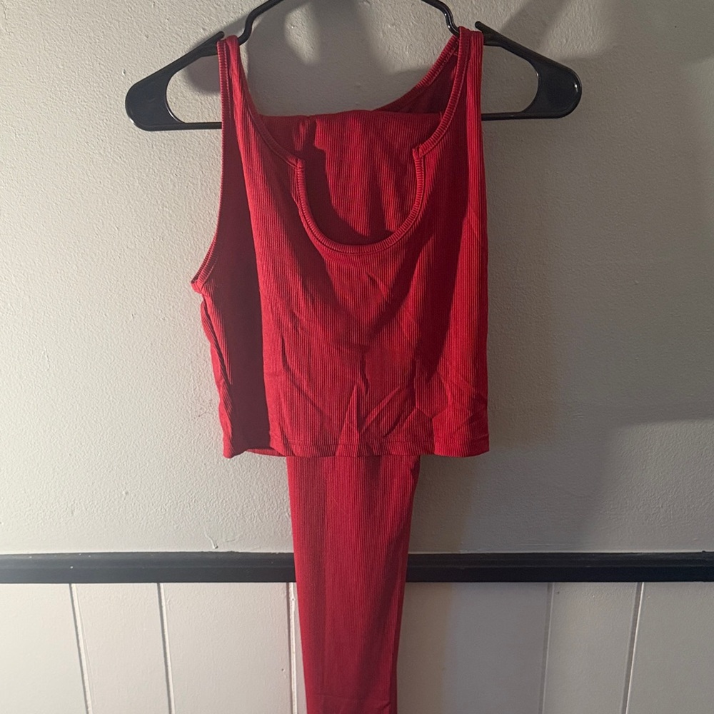 Red Sleeveless Top and Pants Set